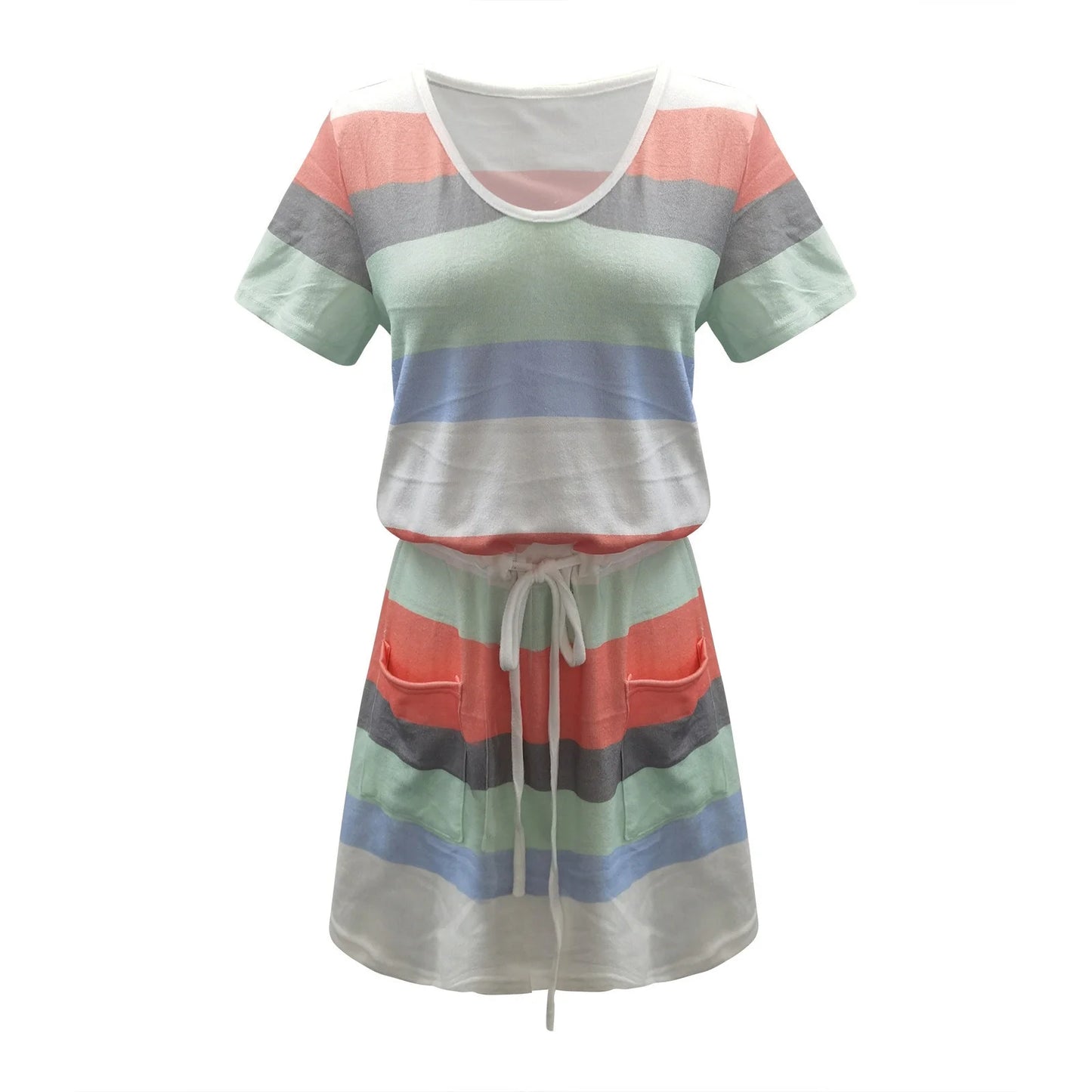 Usmixi Womens Summer Mini Sundress Vacation Floral Print Drawstring Pocket Short Dress V Neck Sleeveless Spaghetti Strap Dresses for Beach Mint Green XXL