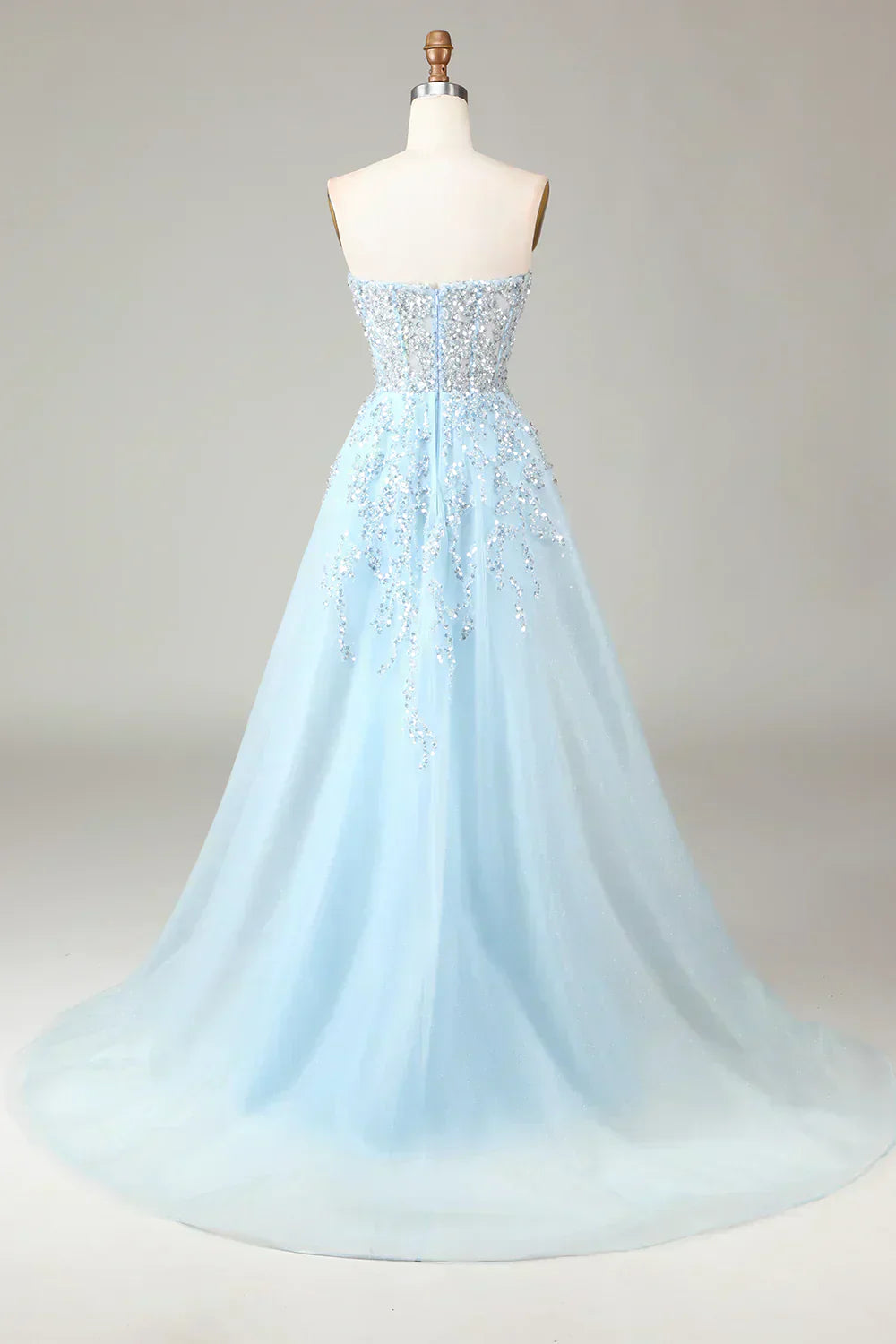 Sparkling Light Blue A-Line Corset Ball Gown with Split - Sophia