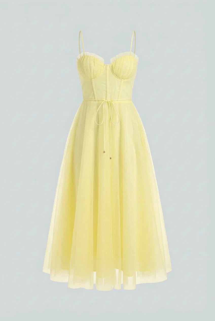 Women'S Yellow Formal Midi Dress