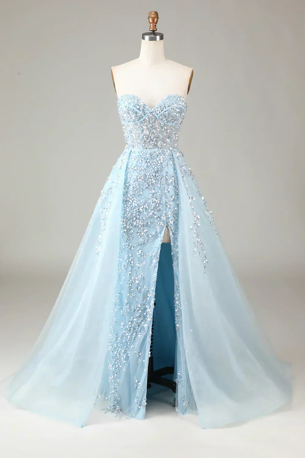Sparkling Light Blue A-Line Corset Ball Gown with Split - Sophia