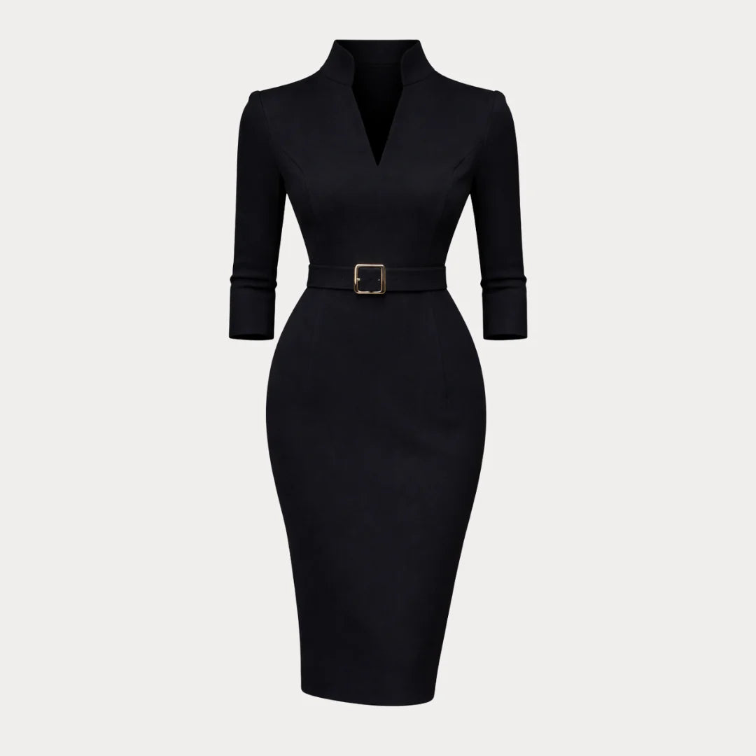 Women'S Structured Midi Dress with Belt