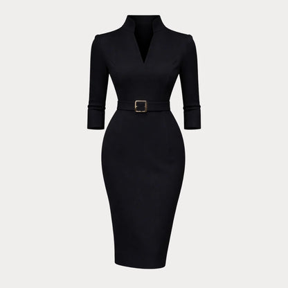 Women'S Structured Midi Dress with Belt