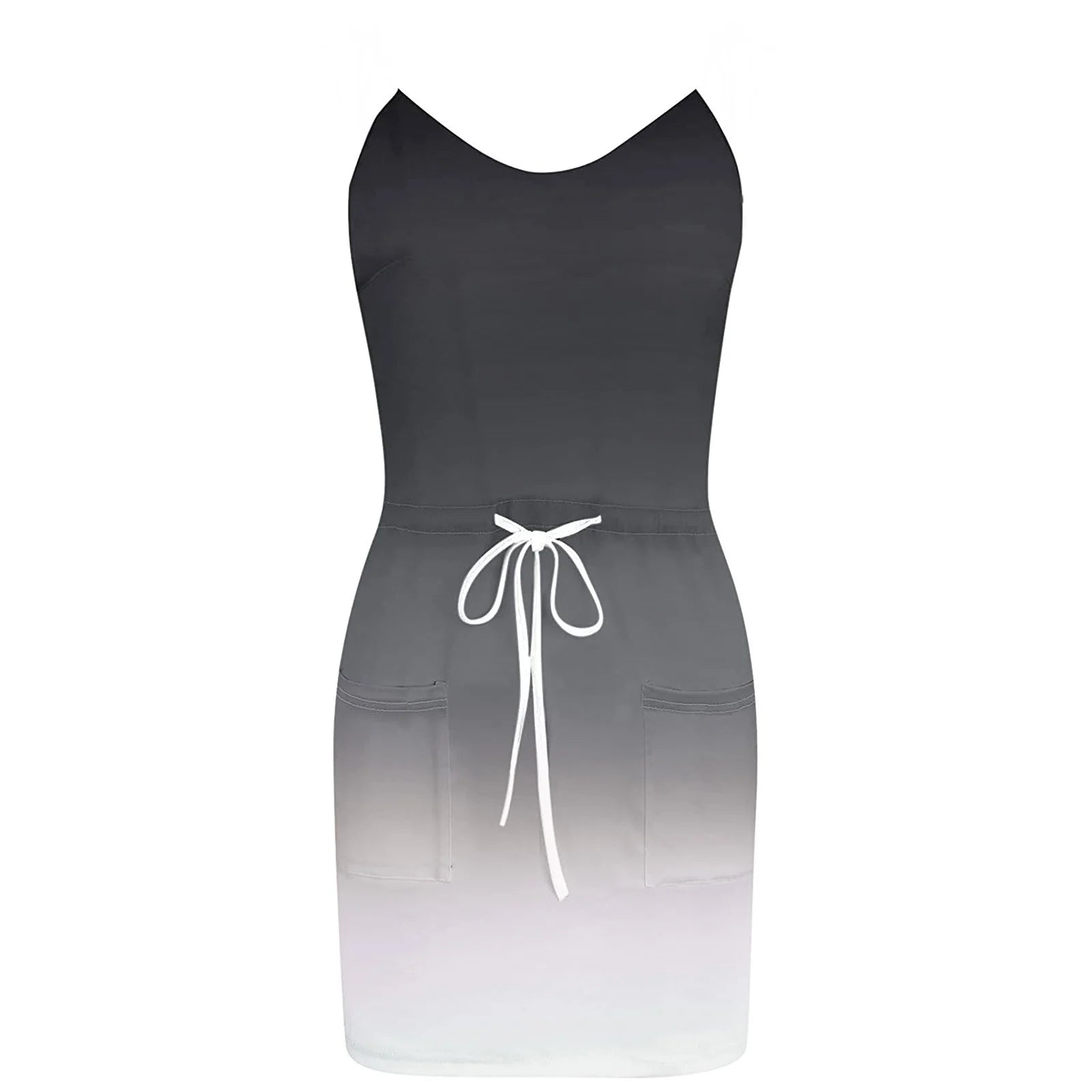 Usmixi Womens Summer Mini Sundress Vacation Floral Print Drawstring Pocket Short Dress V Neck Sleeveless Spaghetti Strap Dresses for Beach Yellow L up to 65% Off