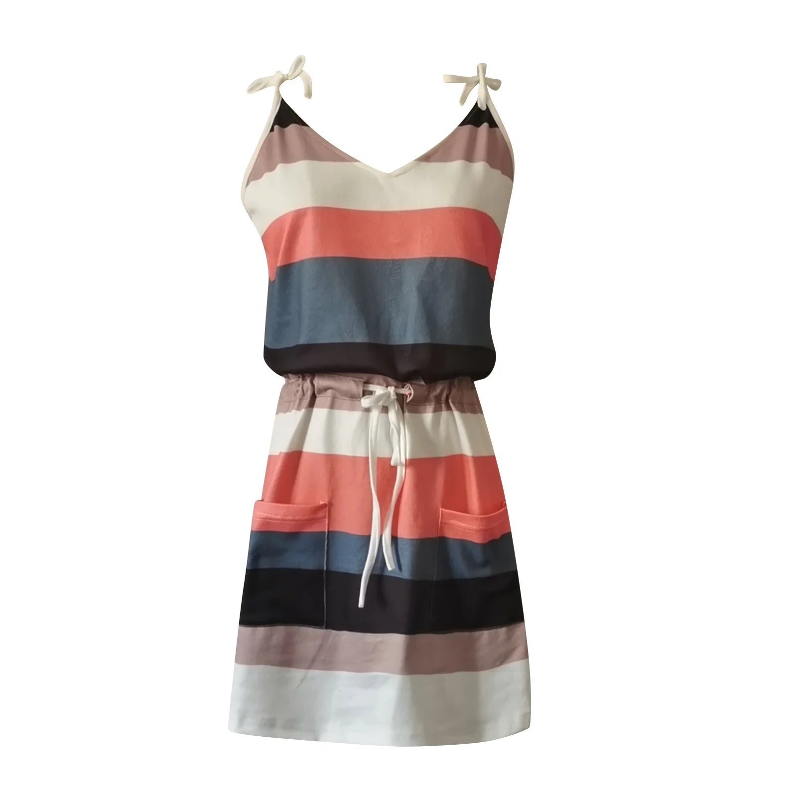 Summer Usmixi Womens Summer Mini Sundress Vacation Floral Print Drawstring Pocket Short Dress V Neck Sleeveless Spaghetti Strap Dresses for Beach Orange M up to 65% Off