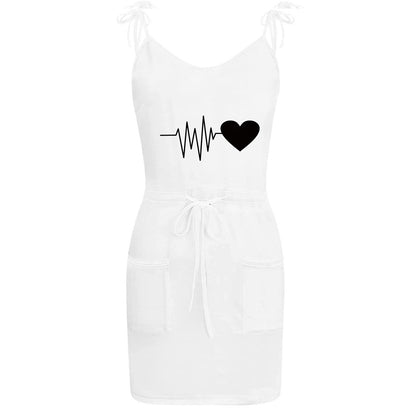 Usmixi Womens Summer Mini Sundress Vacation Floral Print Drawstring Pocket Short Dress V Neck Sleeveless Spaghetti Strap Dresses for Beach Light Blue M up to 65% Off