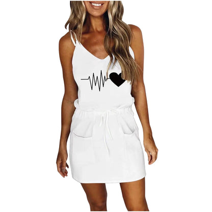 Usmixi Womens Summer Mini Sundress Vacation Floral Print Drawstring Pocket Short Dress V Neck Sleeveless Spaghetti Strap Dresses for Beach Light Blue M up to 65% Off