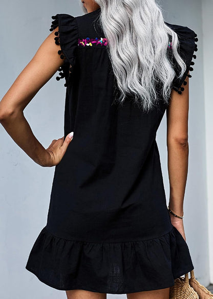 Women'S 2026 Summer Mini Dress Spring Casual V Neck Floral Embroidered Ruffle Sleeveless Shift Flowy Boho Dress