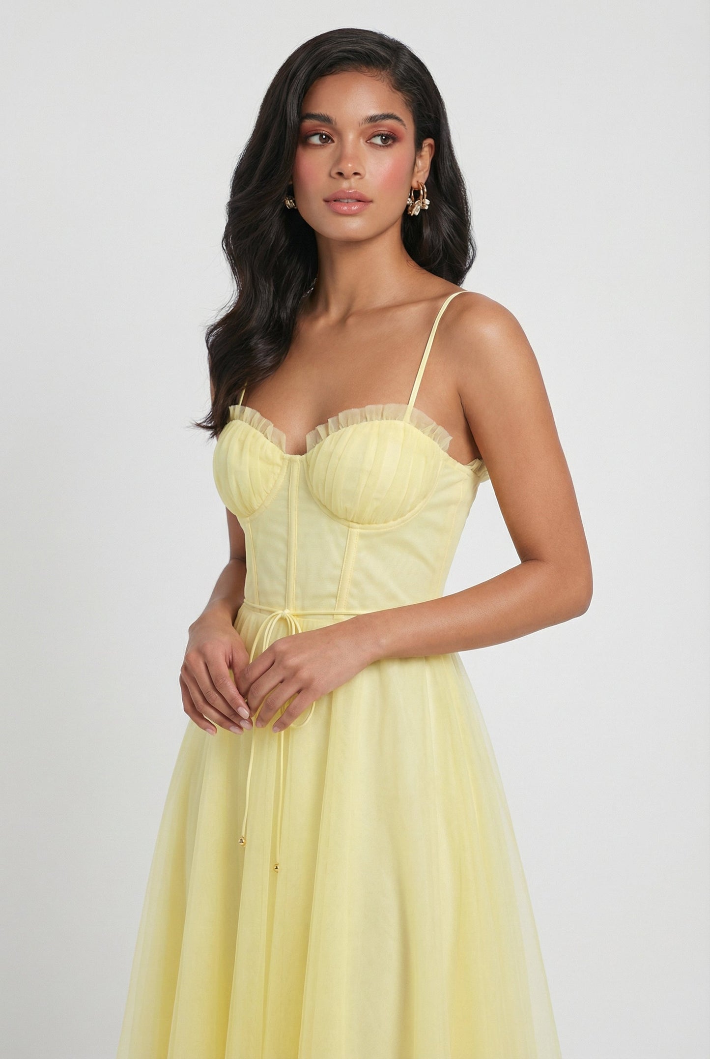 Women'S Yellow Formal Midi Dress