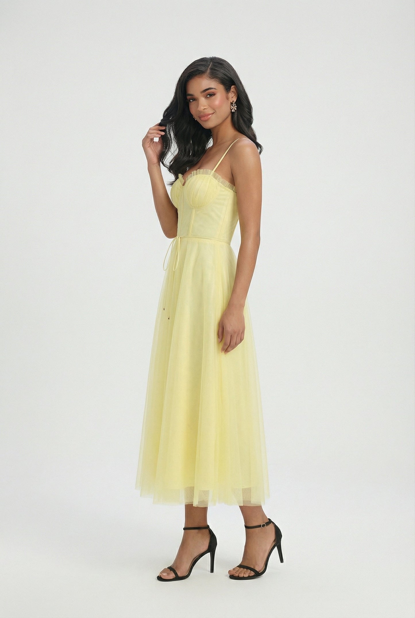 Women'S Yellow Formal Midi Dress