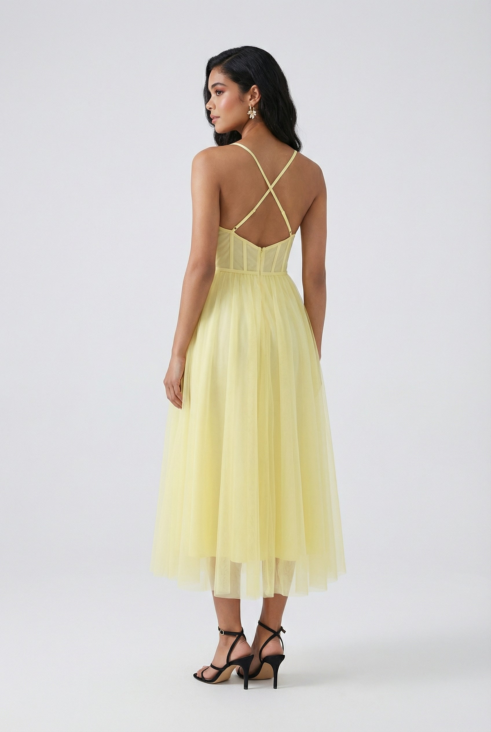 Women'S Yellow Formal Midi Dress