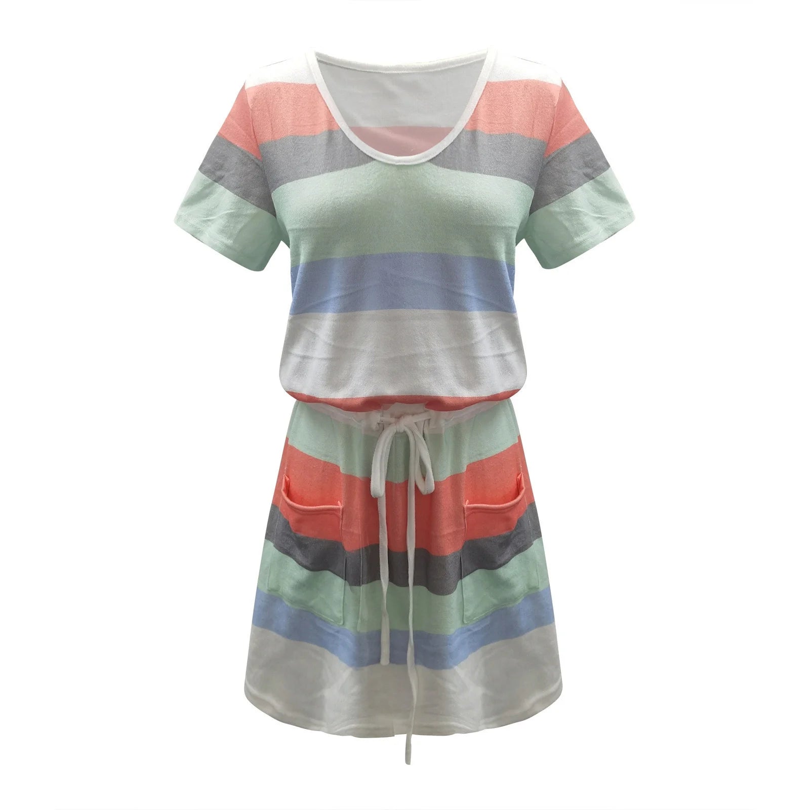 Usmixi Womens Summer Mini Sundress Vacation Floral Print Drawstring Pocket Short Dress V Neck Sleeveless Spaghetti Strap Dresses for Beach Mint Green XXL