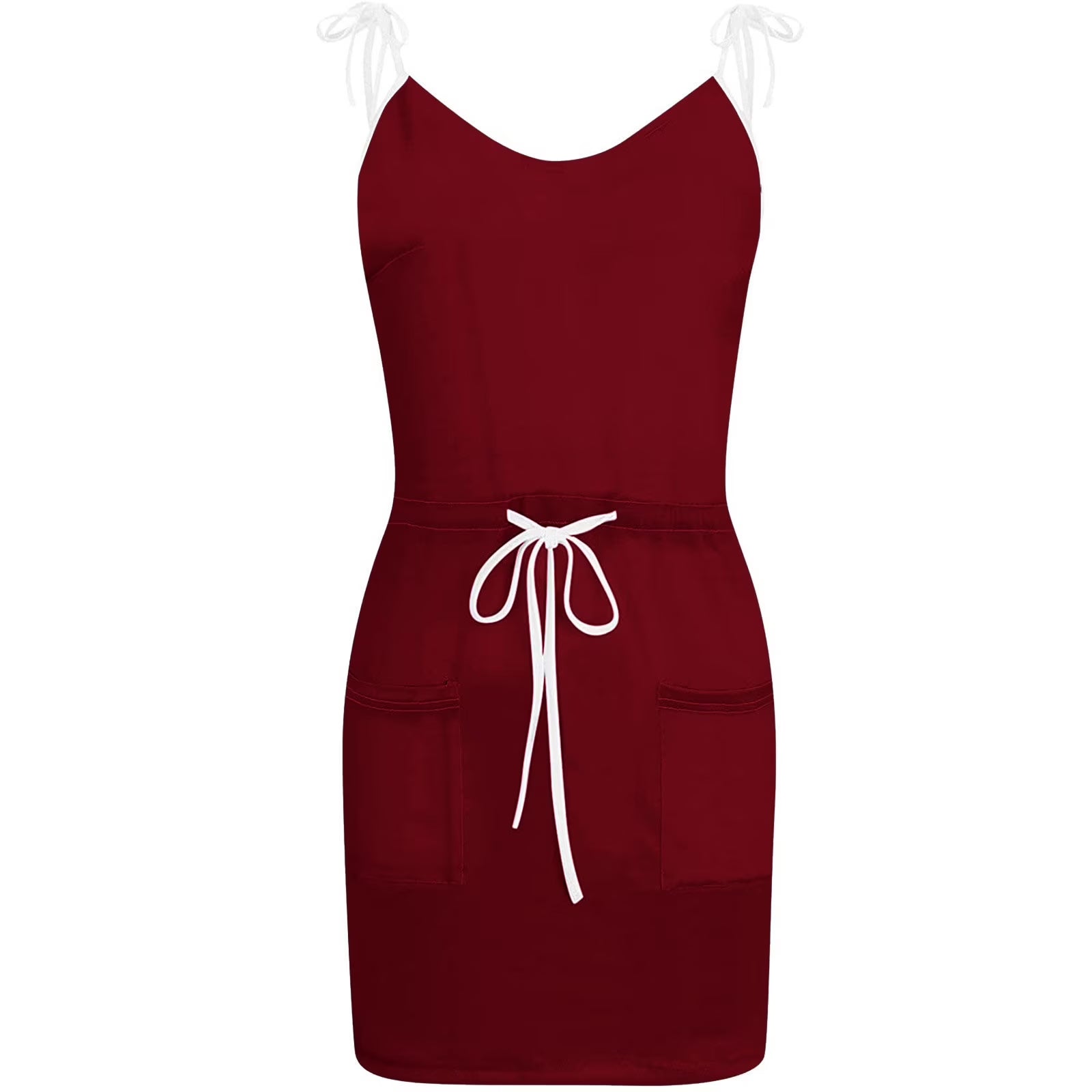 Ganfancp Womens Summer Mini Sundress Vacation Floral Print Drawstring Pocket Short Dress V Neck Sleeveless Spaghetti Strap Dresses for Beach Purple