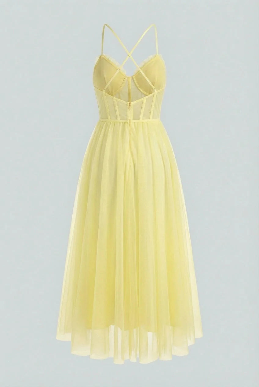 Women'S Yellow Formal Midi Dress