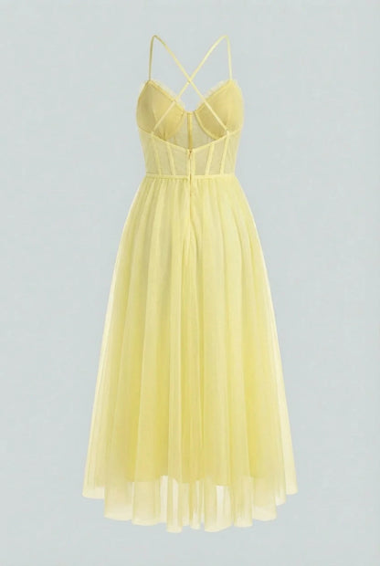 Women'S Yellow Formal Midi Dress